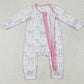 Baby Infant Girls Rompers Pink Ruffles Blue Bows Zip Rompers LR2158
