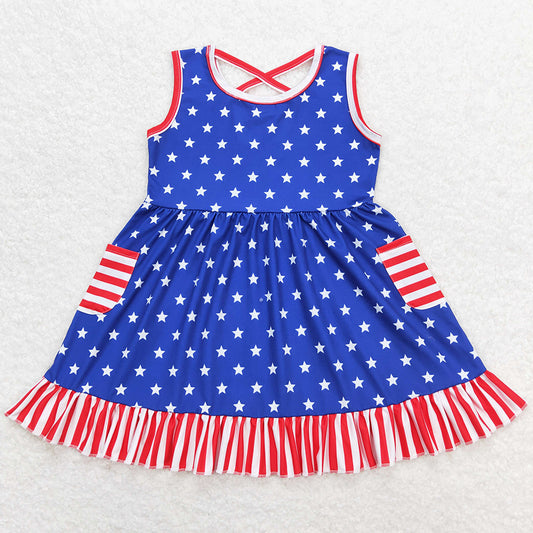 Baby Girls Dress Stars 4th of July Ruffle Summer Knee Length Dresses GSD0976