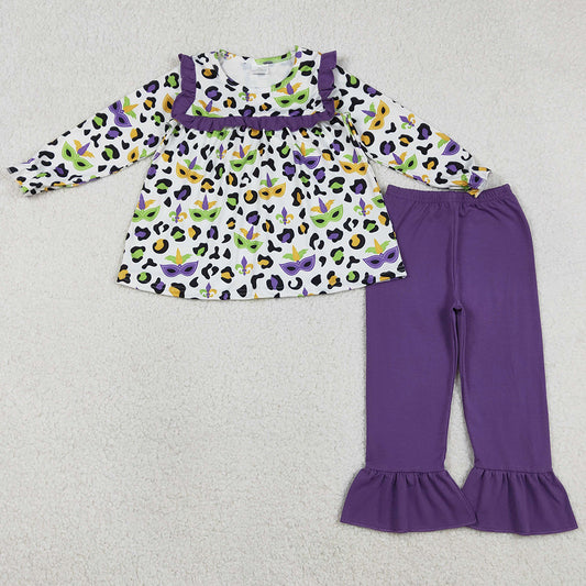 Baby Girls Clothes Mardigras Leopard Masks Tunic Ruffle Pants Clothes Sets GLP2869 1.2