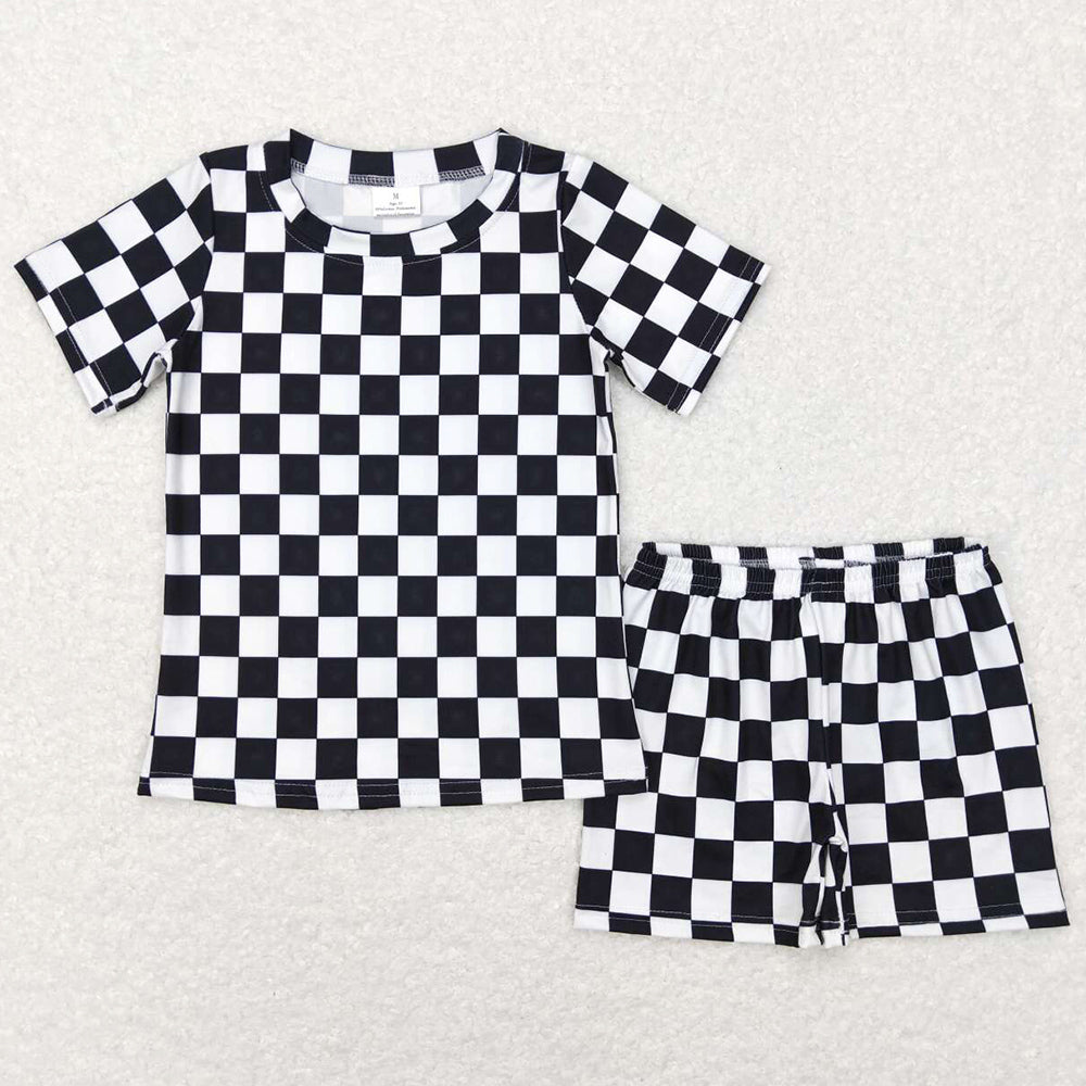 Baby Kids Clothes Black Checkered Summer Shorts Pajamas Sets BSSO0327