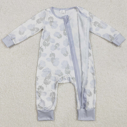 Baby Infant Girls Rompers Ruffles Blue Flowers Zip Rompers LR2157 3.1