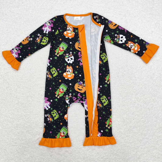 Baby Infant Girls Rompers Halloween Dogs Pumpkin Zip Long Sleeve Rompers LR1694