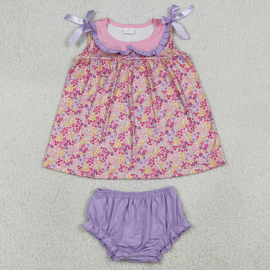 Baby Girls Clothes Sleeveless Flowers Collar Tunic Bummies Clothes Sets GBO0507