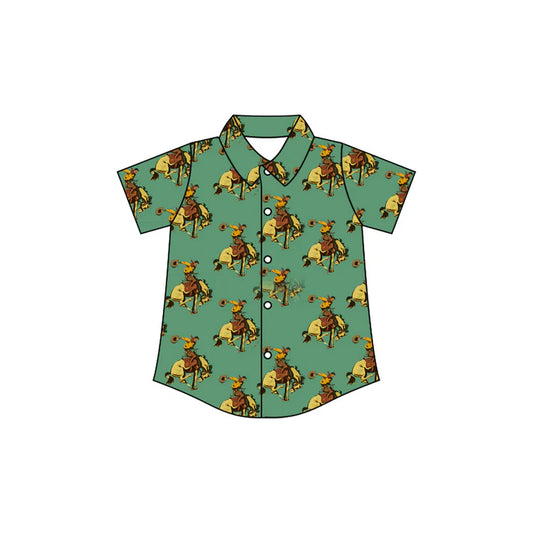 Preorder(moq 5) Baby Boys Green Horse Rodeos Western Button Shirts Top 10.28