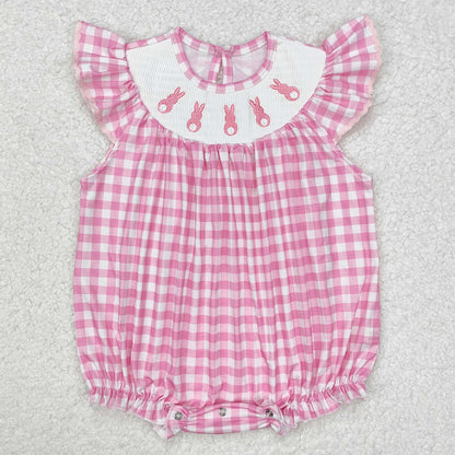 Baby Infant Girls Rompers Easter Rabbits Checkered Smocked Rompers SR2215
