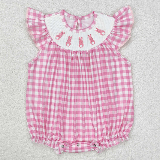 Baby Infant Girls Rompers Easter Rabbits Checkered Smocked Rompers SR2215