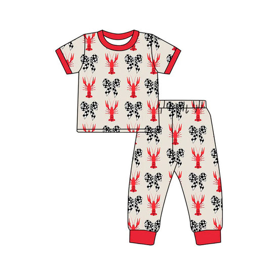 Preorder(moq 8)Baby Boys Black Checked Bows Crayfishes Top Pant Pajamas Sets 9.30
