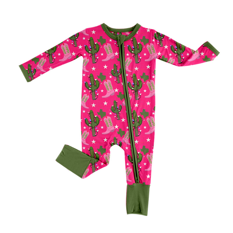 Western Baby Girls Rompers Cactus Long Sleeve Zip Rompers preorder MOQ 5