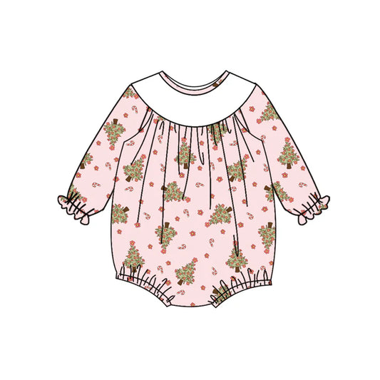 Preorder (moq 5)Baby Girls Long Sleeves Pink Flowers Trees Plaid Ruffle Romper 7.4