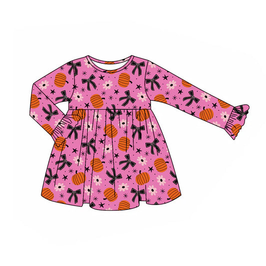 Preorder (moq 5)Baby Girls Bows Pumpkins Plaid Fall Knee Length Dresses 8.1