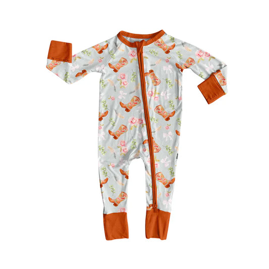 Preorder (moq 5)Baby Girls Long Sleeves Boots Flowers Bows Zipper Pant Rompers 5.30