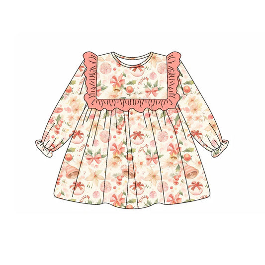 Preorder (moq 5)Baby Girls Long Ruffle Sleeves Flowers Pumpkins Knee Length Dresses 5.19