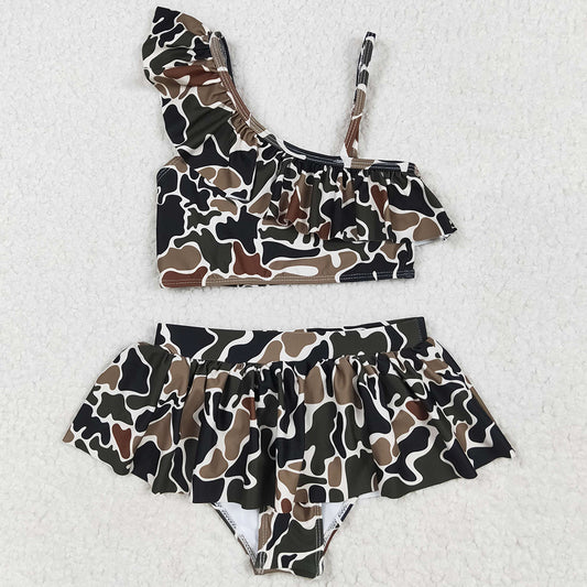 Baby Girls Swimsuits 2pcs Duck Browm Camo Ruffle Summer Swimsuits S0481 5.1