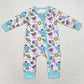 Baby Infant Girls Rompers Blue Checkered Zip Bamboo Rompers LR0988