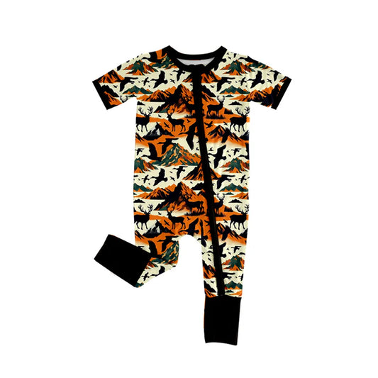 Preorder (moq 5)Baby Boys Short Sleeves Ducks Deer Hunting Zipper Rompers 5.17