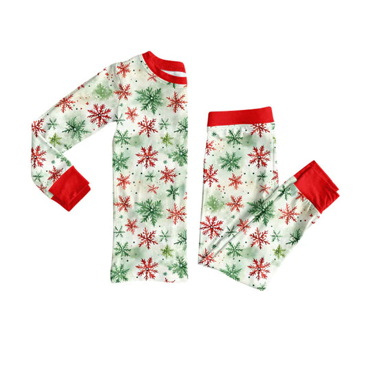 Preorder (moq 5)Baby Girls Long Sleeves Green Red Snowflake Top Pants Pajamas Set 7.29