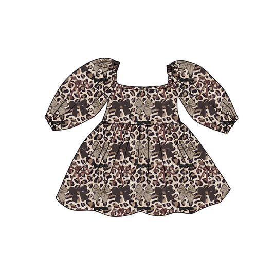 Preorder (moq 5)Baby Girls Leopard Bows Western Knee Length Dresses 12.15