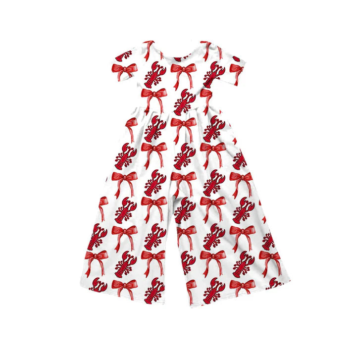 Preorder(moq 8)Baby Girls Red Bows Crayfishes Plaid Pant Jumpsuits 9.30