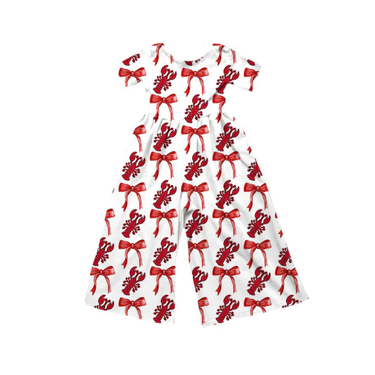 Preorder(moq 8)Baby Girls Red Bows Crayfishes Plaid Pant Jumpsuits 9.30