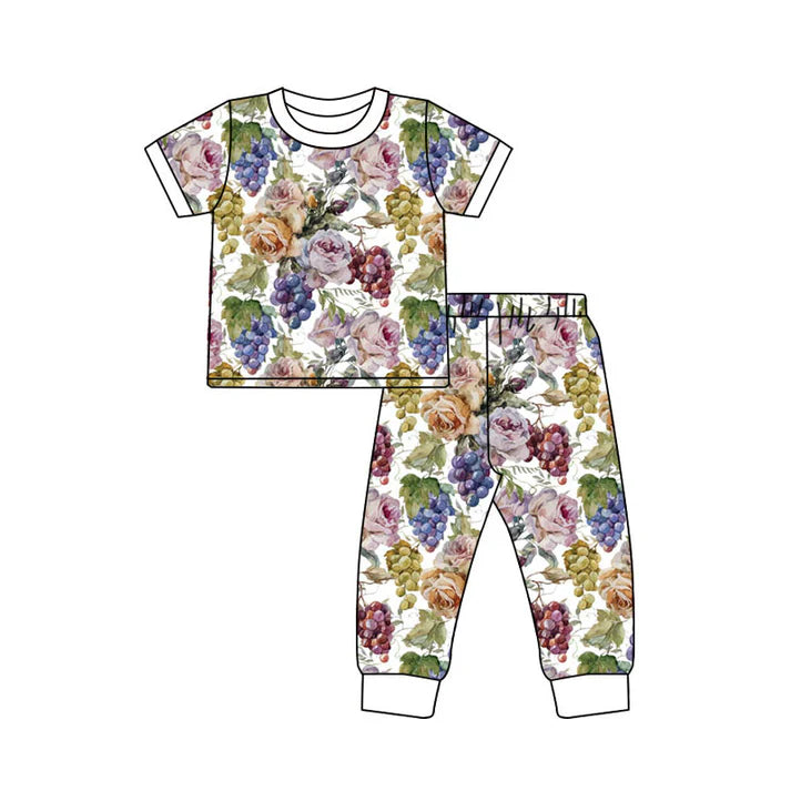 Preorder(moq 5) Baby Girls Short Sleeve Flowers Grapes Top Pants Pajamas Sets 11.12