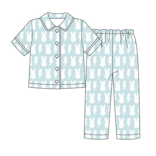 Preorder (moq 8)Baby Boys Rabbits Lights Button Top Pants Easter Pajamas Sets 9.15