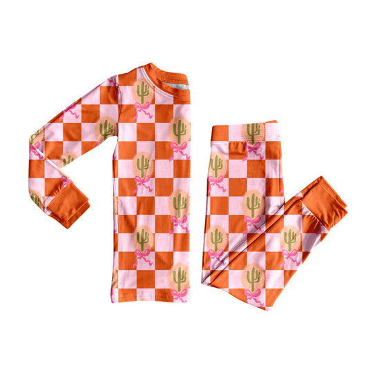 Preorder(moq 5) Baby Girls Western Pink Cactus Top Pants Lounge Wear Pajamas Sets 8.11