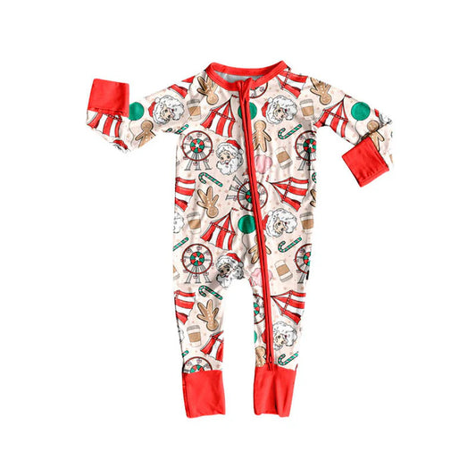 Preorder (moq 8)Baby Boys Santa Gingerbread Candy Christmas Zipper Footie Rompers 9.22