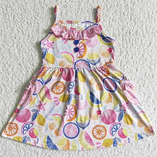 Hot Sale Baby Girls Dress Lemon Print Cute Girls Summer Dresses Boutique Kids Designer Clothes Girl Twirl Dress Wholesale GSD0026