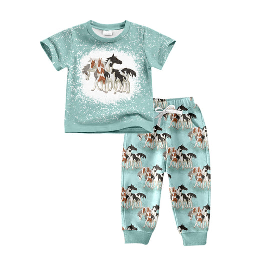 Baby Boys Clothes Western Horses Tee Top Pants Clothes Sets Preorder Moq 5