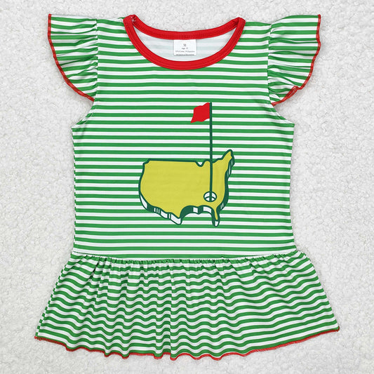 Baby Girls Clothes Shirts Green Stripes Golf Flutter Sleeve Tops GT0771