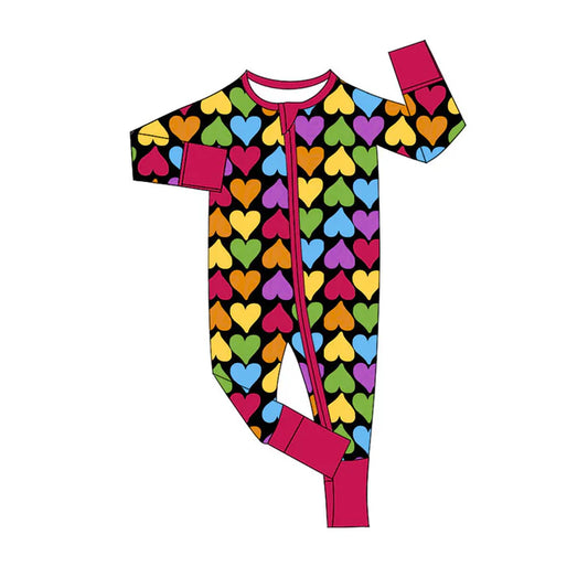 Preorder (moq 8)Baby Boys Colorful Hearts Valentine Zipper Footie Rompers 9.11