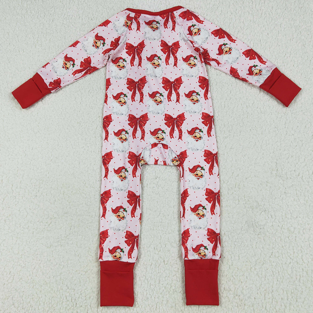 Baby Girls Rompers Christmas Red Santa Bows Footie Zipper Rompers LR2223 6.24