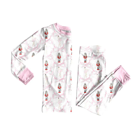 Preorder(moq 5) Baby Girls Christmas Soldier Bows Top Pants Lounge Wear Pajamas Sets 8.14