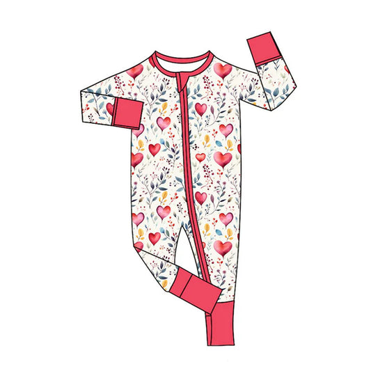 Preorder (moq 5)Baby Girls Heart Balloons Floral Zipper Footie Rompers 11.12