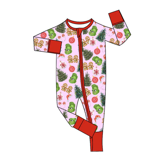 Preorder(moq 5)Baby Boys Christmas Trees Gingerbread Frogs Zipper Footie Rompers 8.7