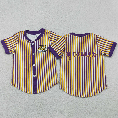 Baby Boys Clothes Purple Stripe Geaux Tigers Team Button T-shirts Top BT1745