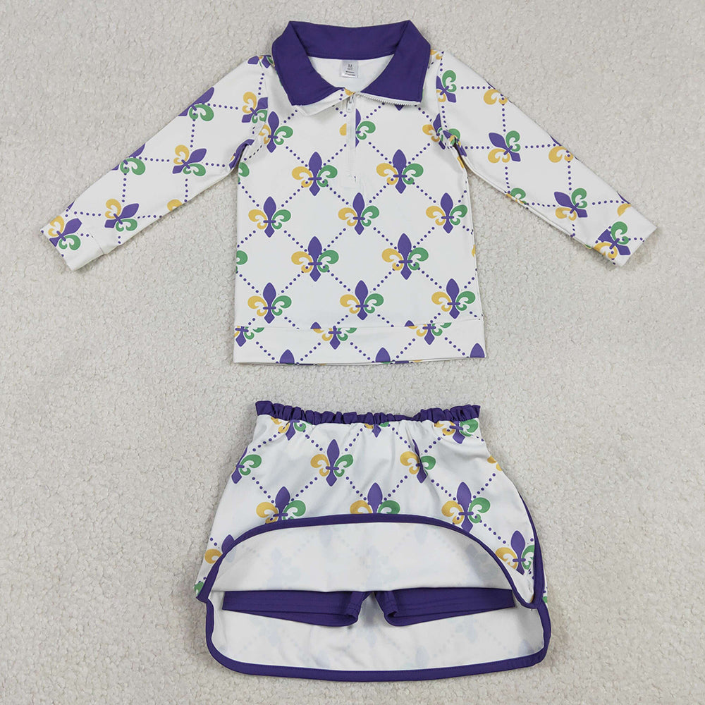 Baby Girls Clothes Mardigras Anchors Checked Zip Pullovers Skirt Shorts Yoga Active Clothes Set GLD1360 1.2