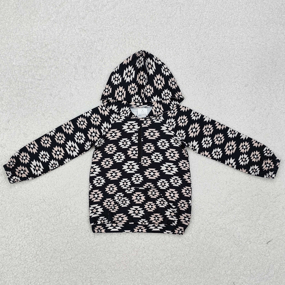 Baby Boys Clothes Tops Western Black Aztec Hooded Long Sleeve Tops BT0875