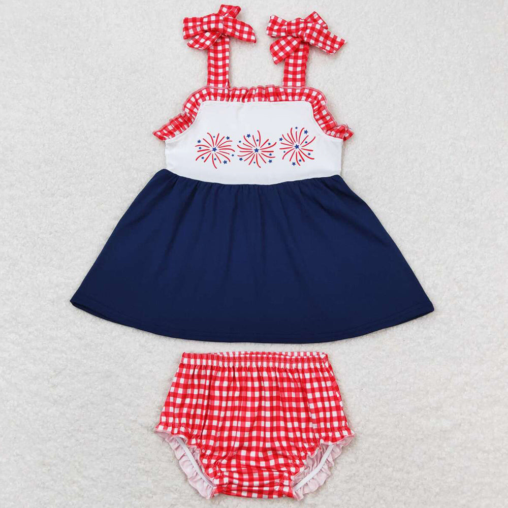 Baby Girls Clothes Navy Fireworks Tunic Top Bummies Sets 4th Of July Girls Outfits GBO0330