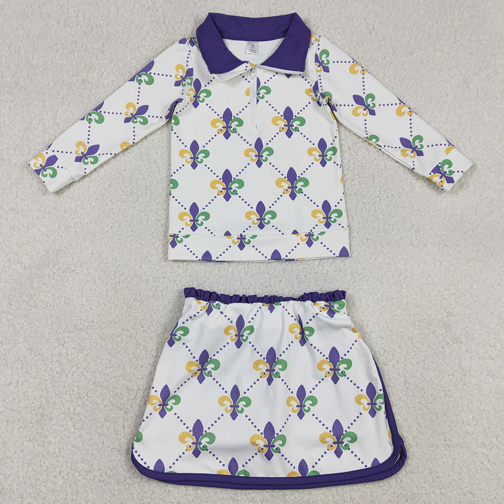 Baby Girls Clothes Mardigras Anchors Checked Zip Pullovers Skirt Shorts Yoga Active Clothes Set GLD1360 1.2