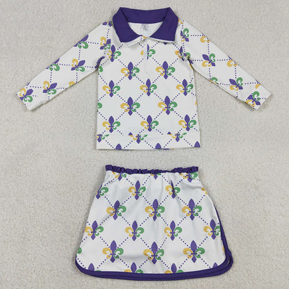 Baby Girls Clothes Mardigras Anchors Checked Zip Pullovers Skirt Shorts Yoga Active Clothes Set GLD1360 1.2