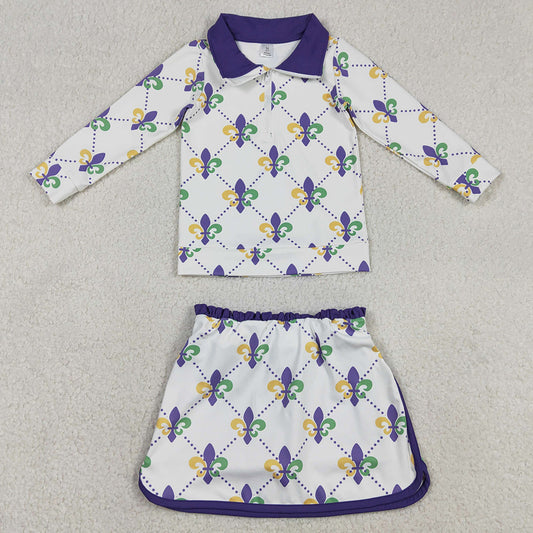 Baby Girls Clothes Mardigras Anchors Checked Zip Pullovers Skirt Shorts Yoga Active Clothes Set GLD1360 1.2