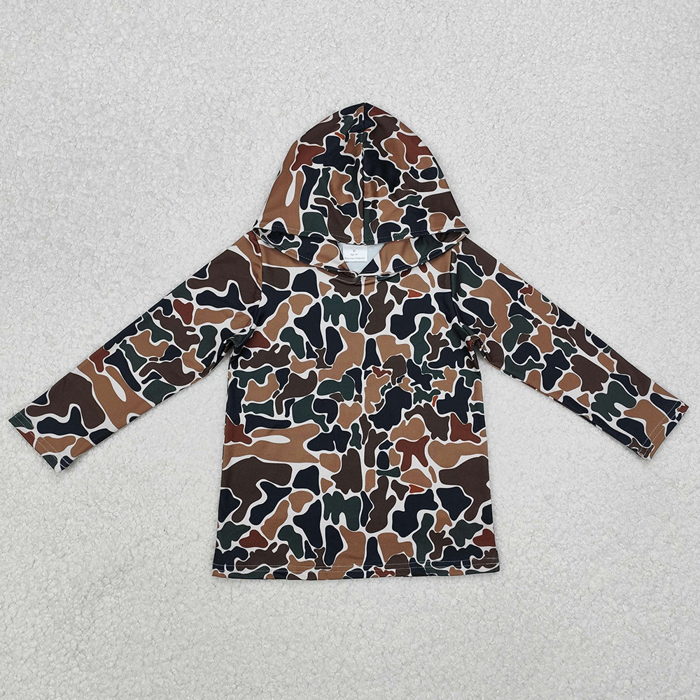 Baby Boys Clothes Top Dark Brown Camo Long Sleeve Hooded Tops BT0921