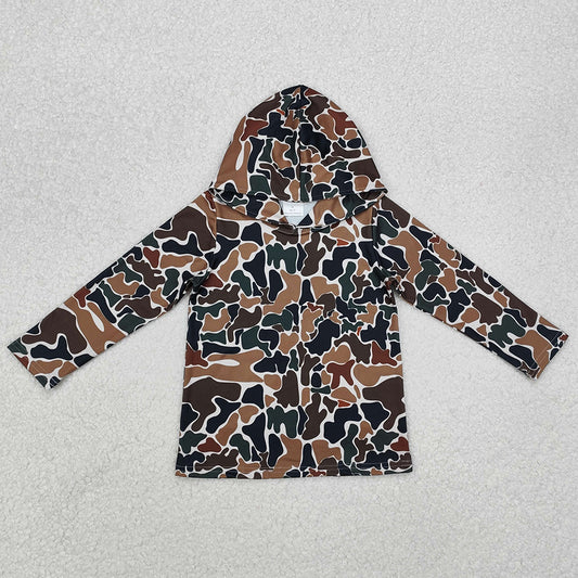 Baby Boys Clothes Top Dark Brown Camo Long Sleeve Hooded Tops BT0921