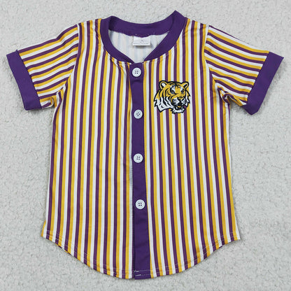 Baby Boys Clothes Purple Stripe Geaux Tigers Team Button T-shirts Top BT1745