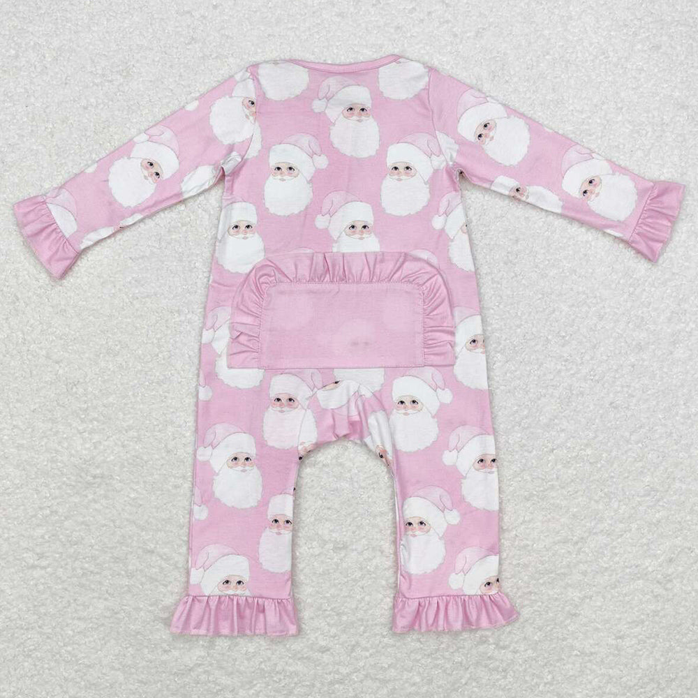 Baby Infant Girls Rompers Christmas Pink Santa Claus Bamboo Zip Rompers LR1414