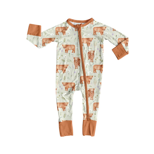 Preorder(moq 5)Baby Boys Western Cows Zipper Footie Rompers 8.7
