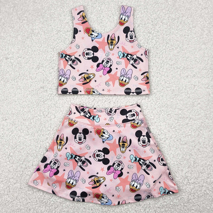 Baby Girls Clothes Sleeveless Cartoon Ducks Top Skorts Yoga Sets GSD2332 4.22