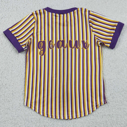 Baby Boys Clothes Purple Stripe Geaux Tigers Team Button T-shirts Top BT1745