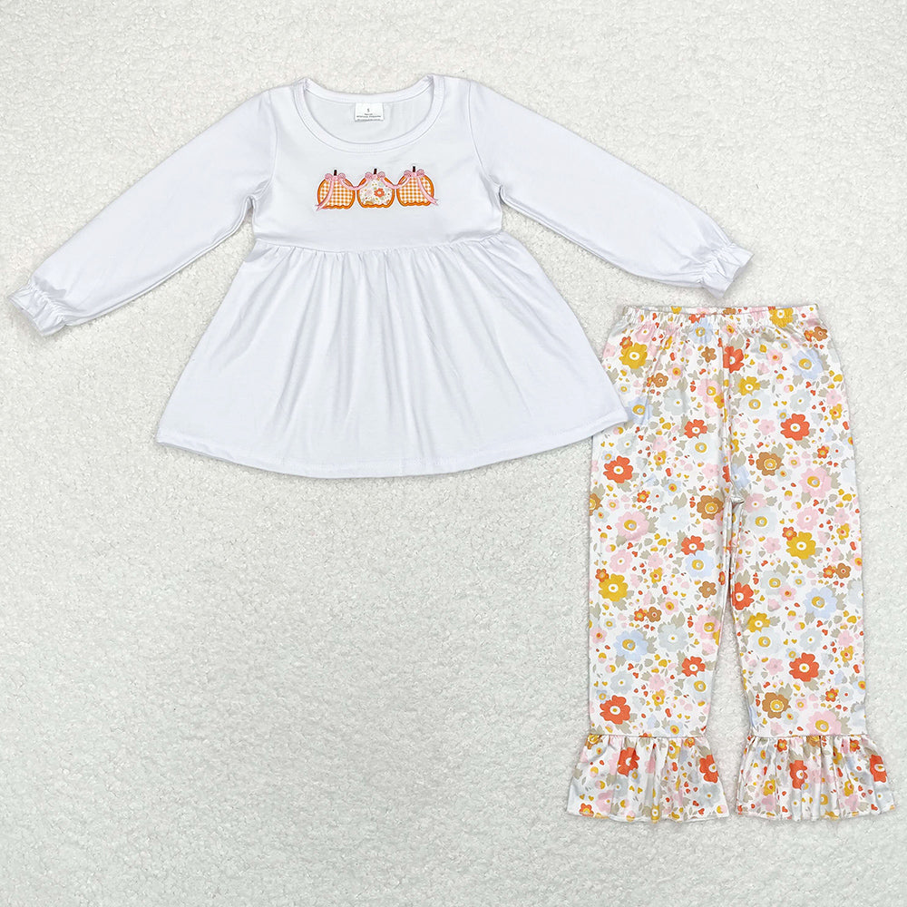 Baby Girls Clothes Pumpkin Tunic Tops Ruffle Floral Pants Clothes Sets GLP1378